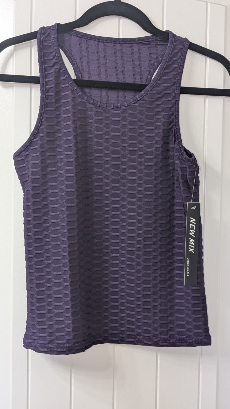 New Mix Purple Textured Tank Top & Shorts 2-Piece Set S/M Stretch Scoop